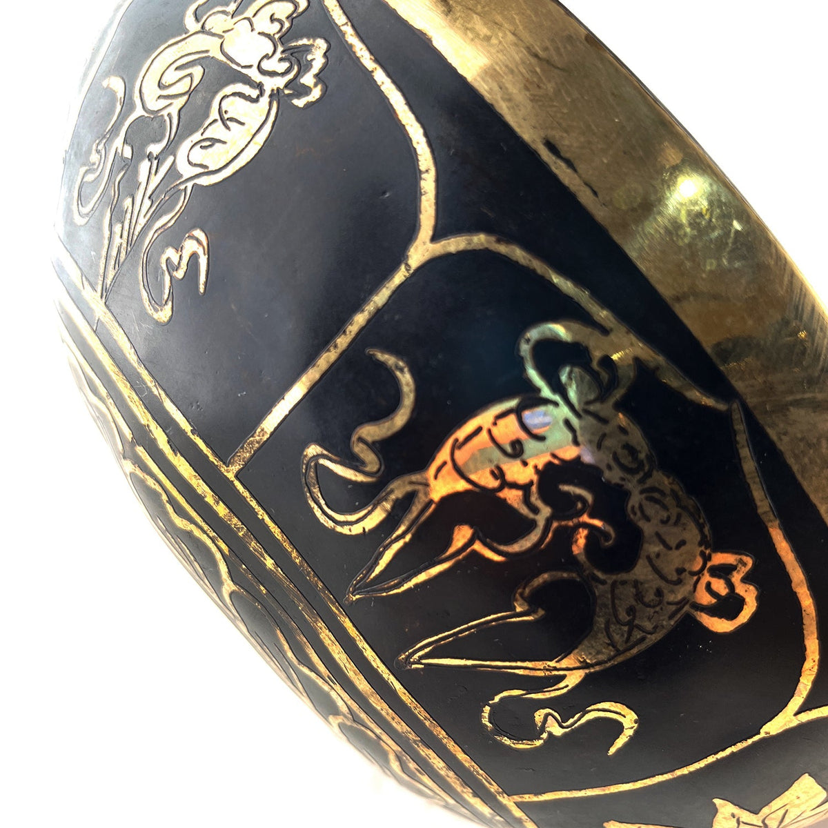 Siyah-Gold Om Figürlü Tibet Çanı (20.5 cm)