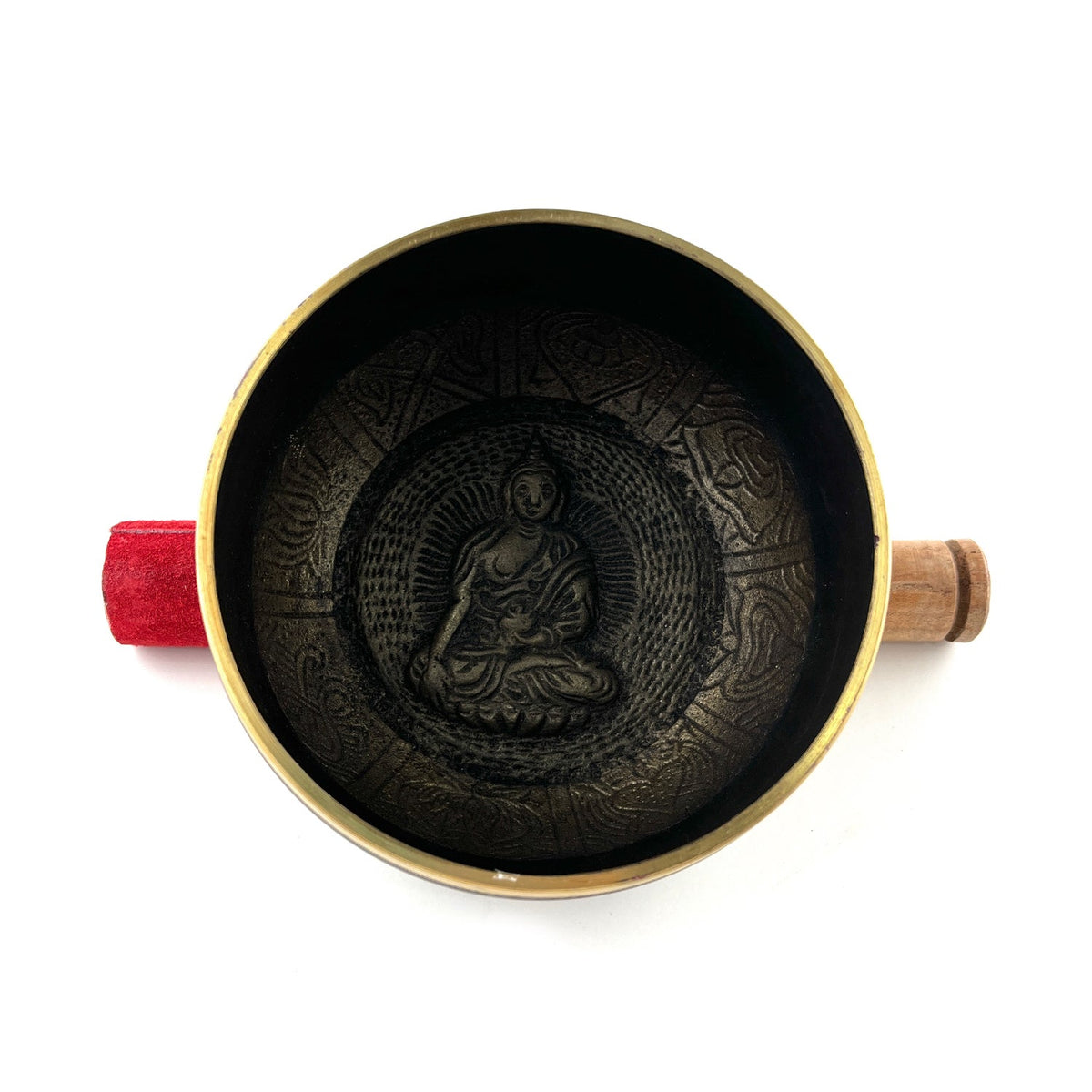 Dışı Yazılı Siyah-Gold Buddha Figürlü Tibet Çanı (10.5 cm)