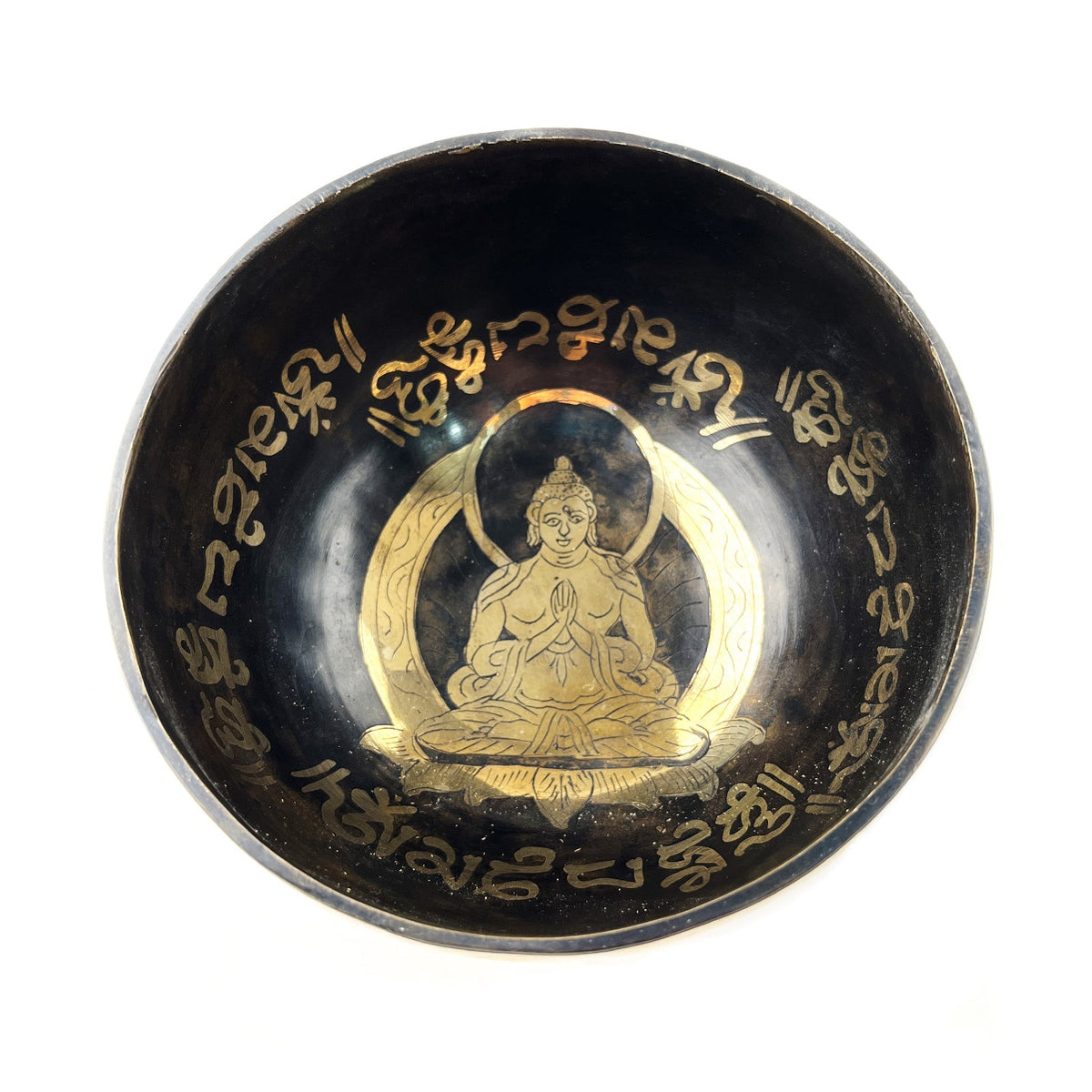 Siyah-Gold Buddha Figürlü Tibet Çanı (13.5 cm)