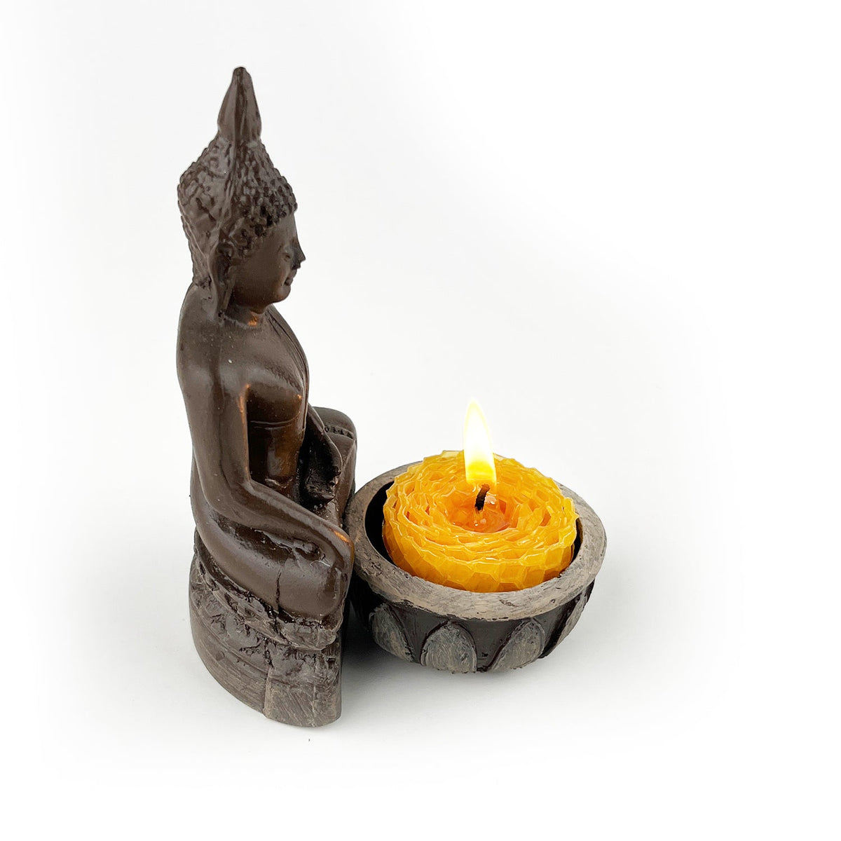 Buddha Tekli Tealight Mumluk (Koyu Kahve)
