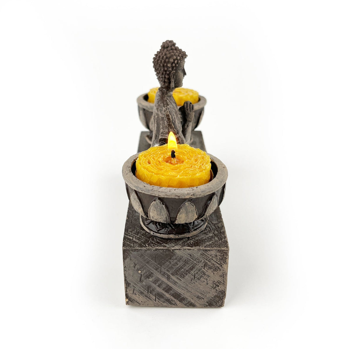 Buddha İkili Tealight Mumluk (Koyu Kahve)