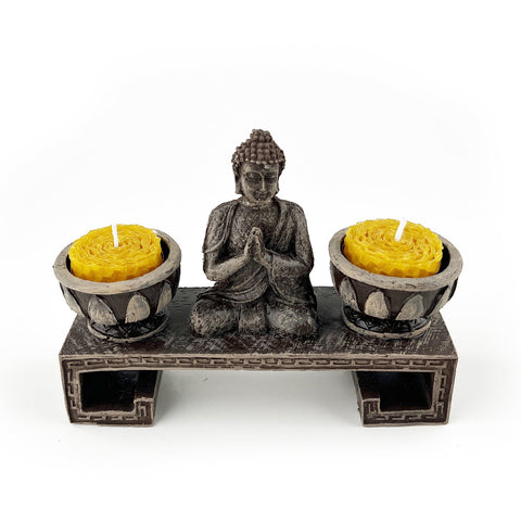 Buddha İkili Tealight Mumluk (Koyu Kahve)