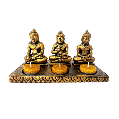 Buddha Üçlü Tealight Mumluk (Gold)