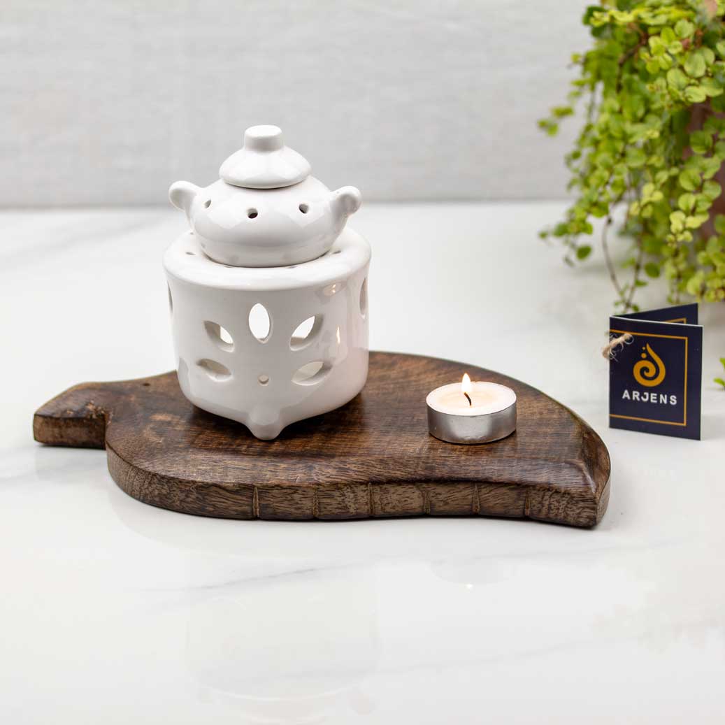 Beyaz Seramik El Yapımı Minyatür Çaydanlık Buhurdanlık
