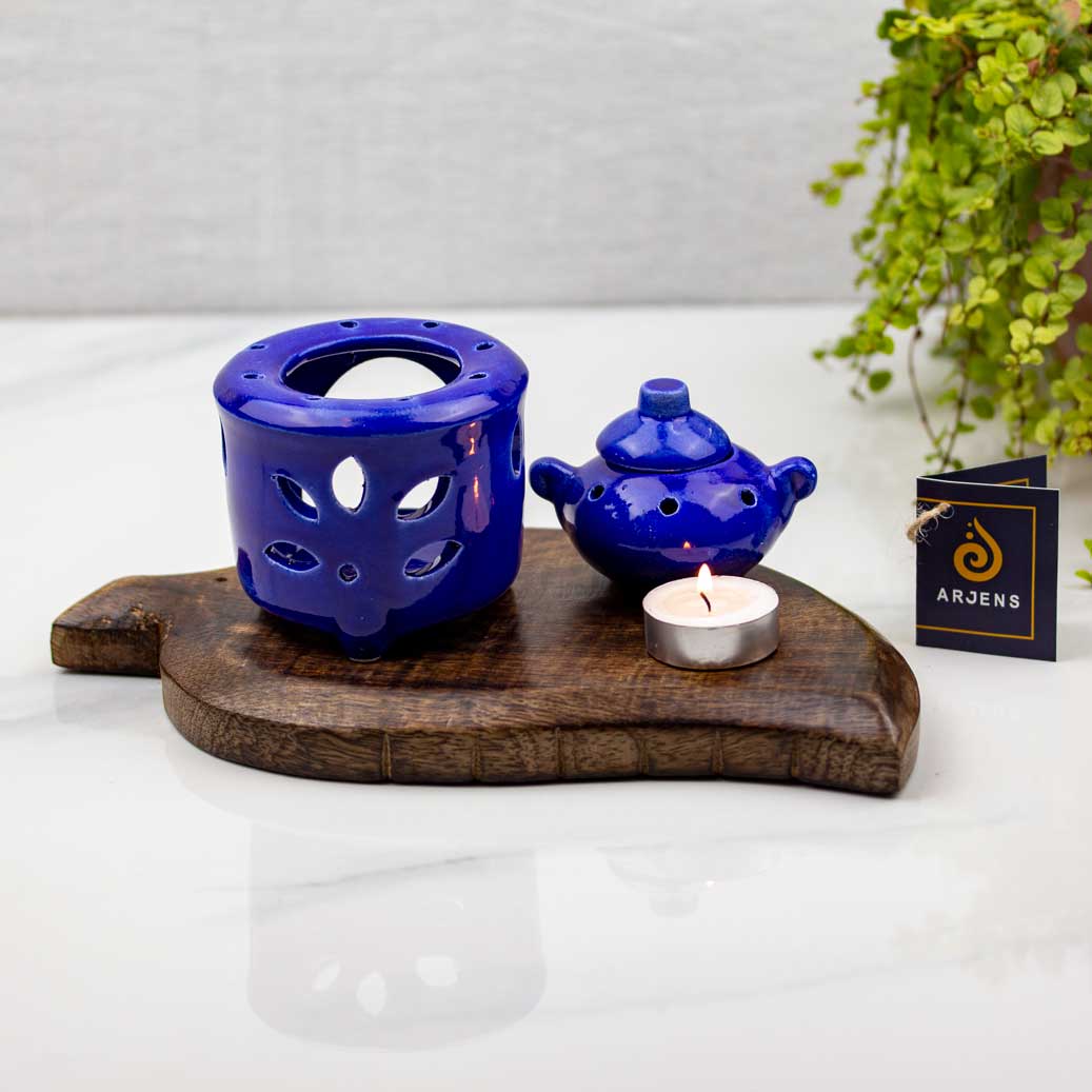 Arjens Seramik Minyatür Çaydanlık Saks Mavi Buhurdanlık
