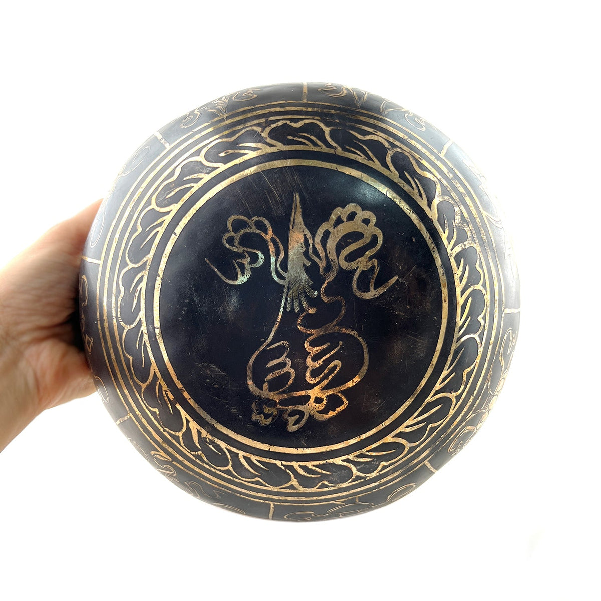 Siyah-Gold Om Figürlü Tibet Çanı (20.5 cm)